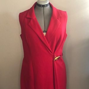 Red Calvin Klein Belted Suit Dress